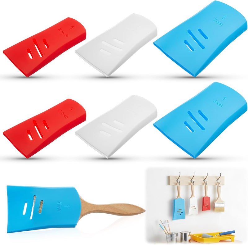 Joyfolk 6 Pcs Paint Brush Cover Silicone Multiple Sizes Paint Brush Case Sleeves Protects Bristles Keeps Shape for 2inch 2.5inch and 3inch for Storage and Organizer Blue White Red - Image 1